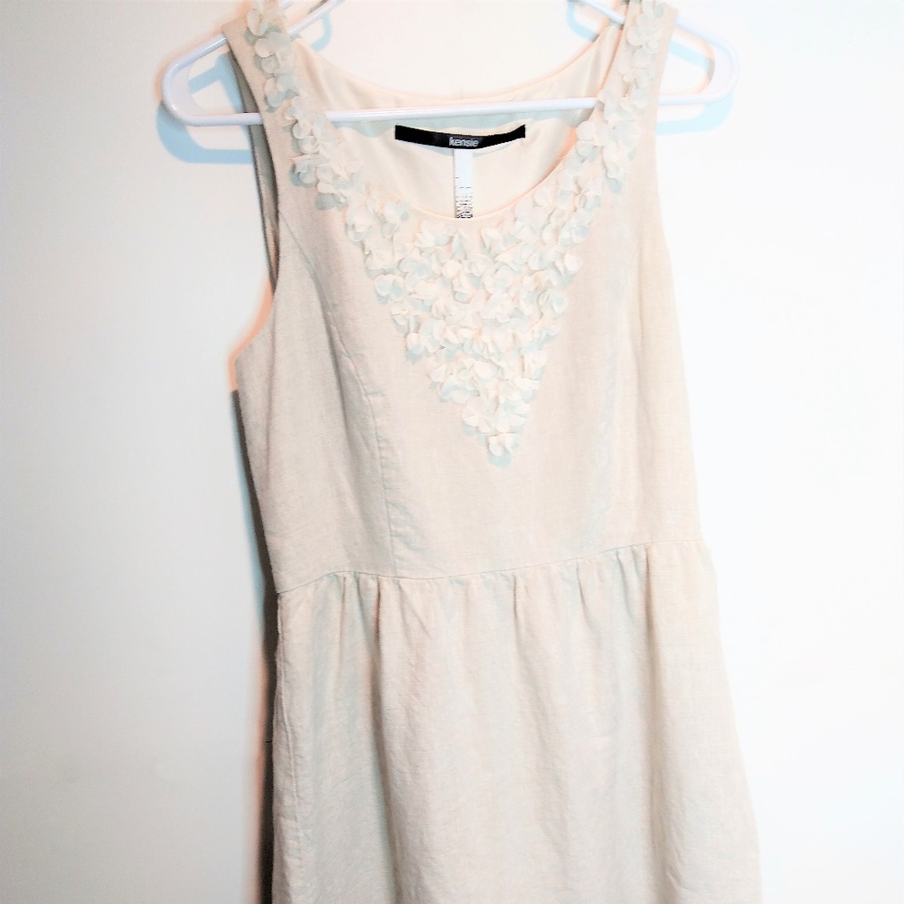Kensie 100% Linen Floral Neckline Dress Size M